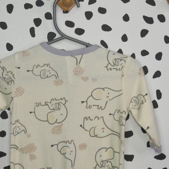 Little Chickadees Elephant Print Neutral Baby Footed Sleeper Pajamas - Picture 4 of 6